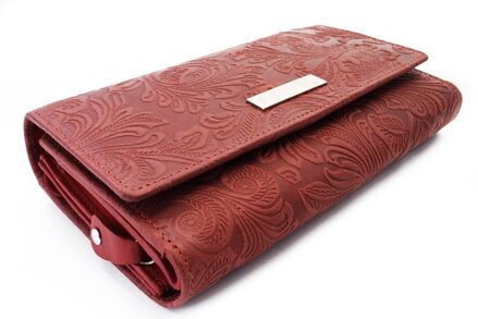 Červená dámska kožená klopnová peňaženka so vzorom 511-2235-31