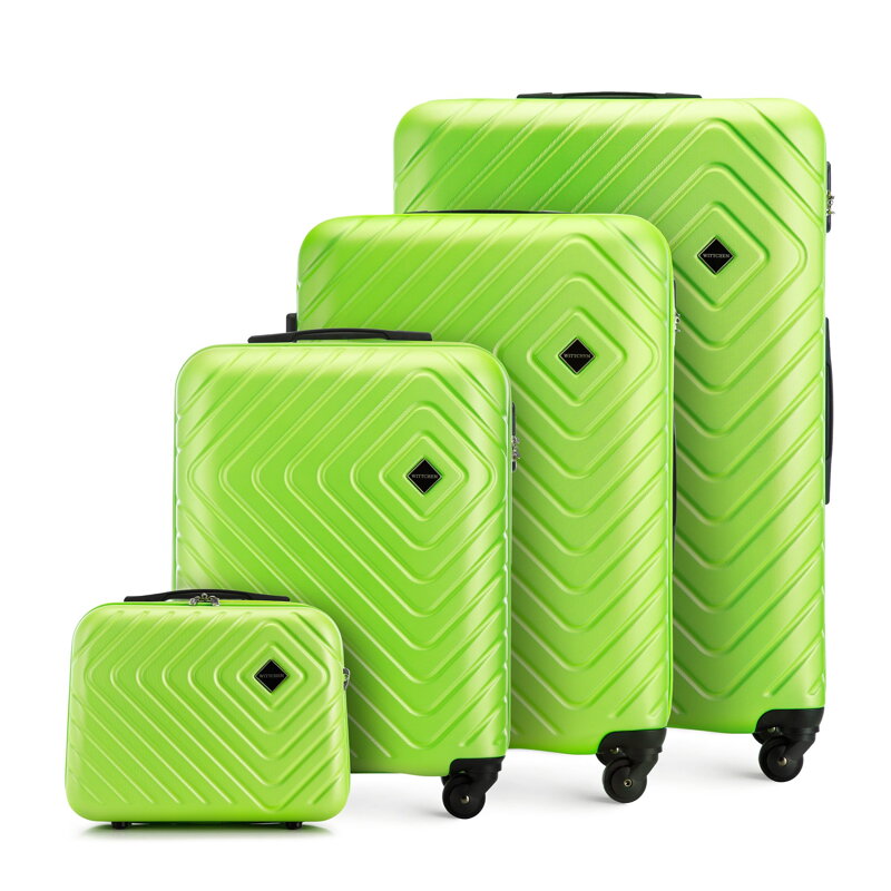 Komplet walizek z ABS-u z geometrycznym tłoczeniem limonkowy 56-3A-75K-86 Komplet walizek z ABS-u z geometrycznym tłoczeniem limonkowy 56-3A-75K-86