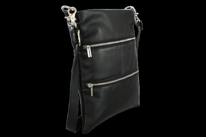 Čierna kožená zipsová kabelka s popruhom 212-3066-60